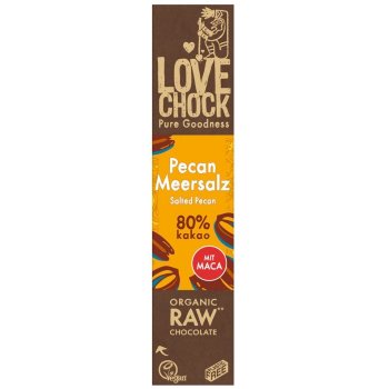 Riegel Lovechock Pecan Meersalz 80% Kakao Bio, 40g Riegel Lovechock Pecan Meersalz 80% Kakao Bio, 40g