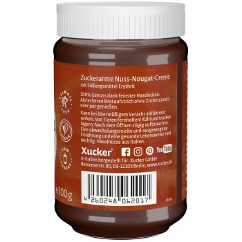 Schokoaufstrich Nuss-Nougat Erythrit Zuckerarm, 300g