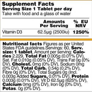 Vitamin D3 Tabletten 2500IU 60 Kapseln