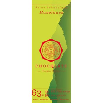 Bar Chocqlate Virgin Chocolate Hazelnuts 63% Organic, 75g