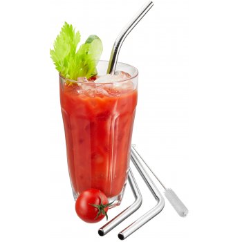Stainless Steel Drinking Straws Bent with cleaning brush 21.5cm, 4 pcs