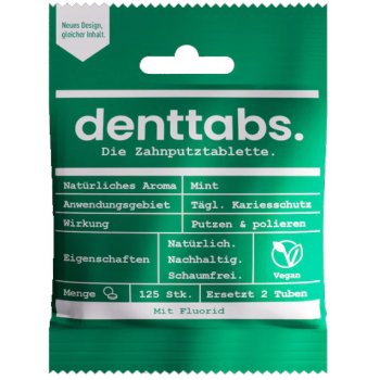 Toothpaste Tablets Denttabs With Fluoride Bag, 125 Tabs