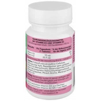 Vitamin D3 + K2 for children Vegan, 120 chewable tablets