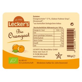 Lecker's Orangeat Candid Orange Organic, 100g