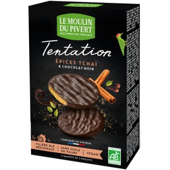 Biscuits Tentation Tchaï Enrobés de chocolat noir Bio, 130g