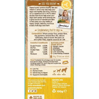 Bâtonnet à mâcher pour chien Vegan Soopa Banane & Beurre de Cacahuète, 100g