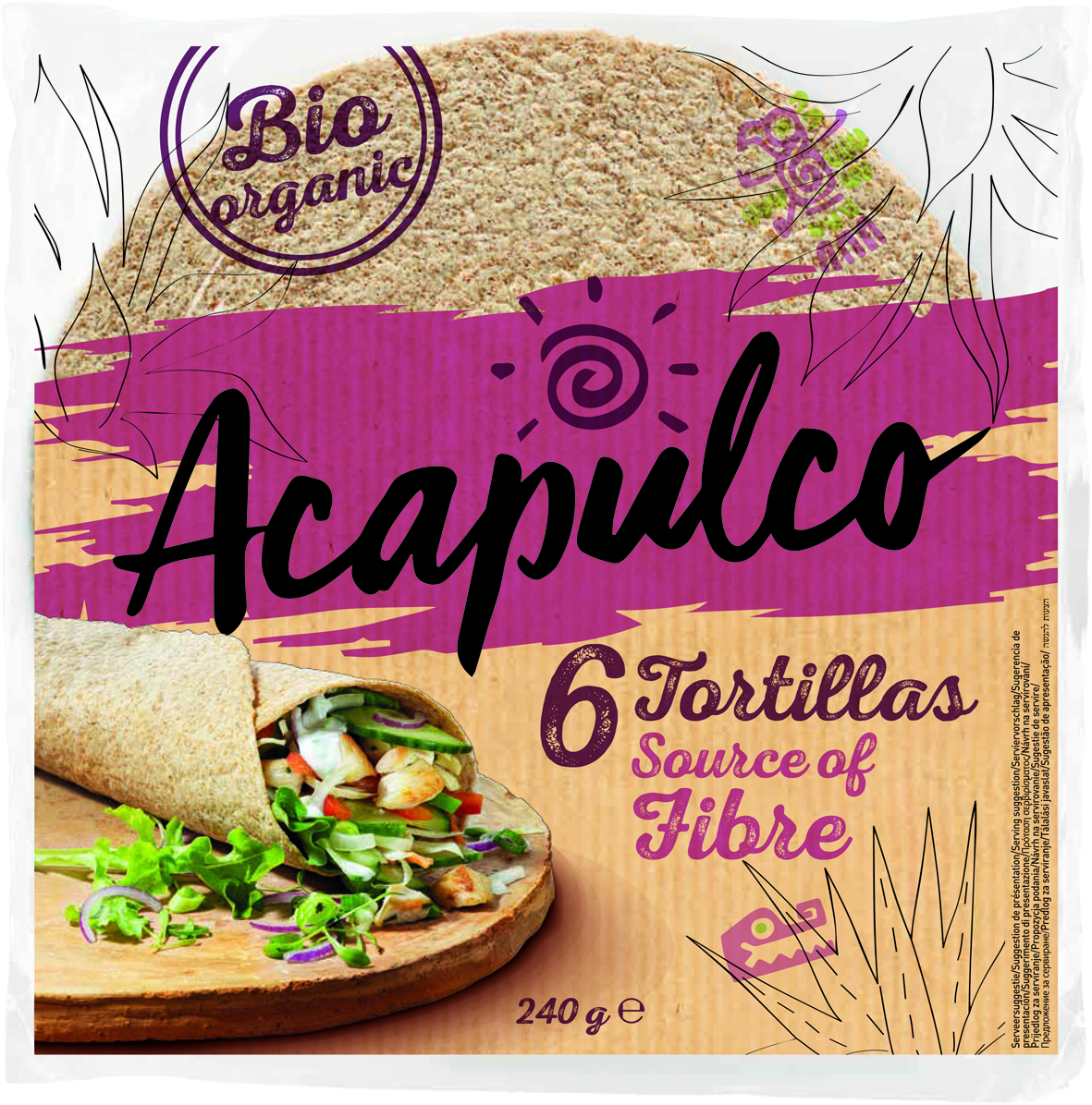 Tortilla Wraps Wheat Bran 6pcs Organic, 240g