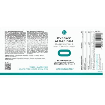 Ovega3® Vitamines, huile d'algues DHA et EPA 250 mg + B12, D3, K2, 60 VegeCaps